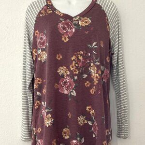 SEW IN LOVE FLORAL LONG SLEEVE STRIPED TEE TOP